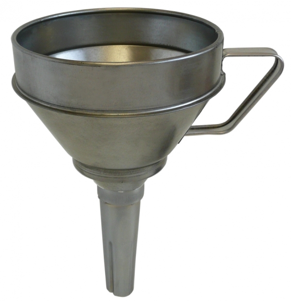 Tin plate funnel with strainer and<br>rigid, straight outlet   F-T 160   ø 160 mm