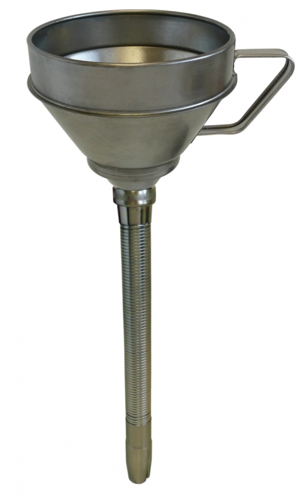 Tin plate funnel with strainer and rigid,<br>straight outlet   FF-T 160   ø 160 mm
